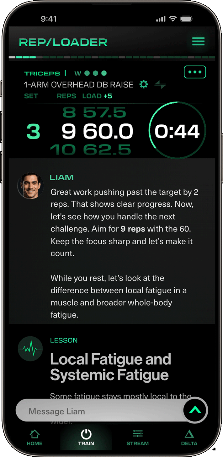 Rep Loader workout screen on an iPhone.